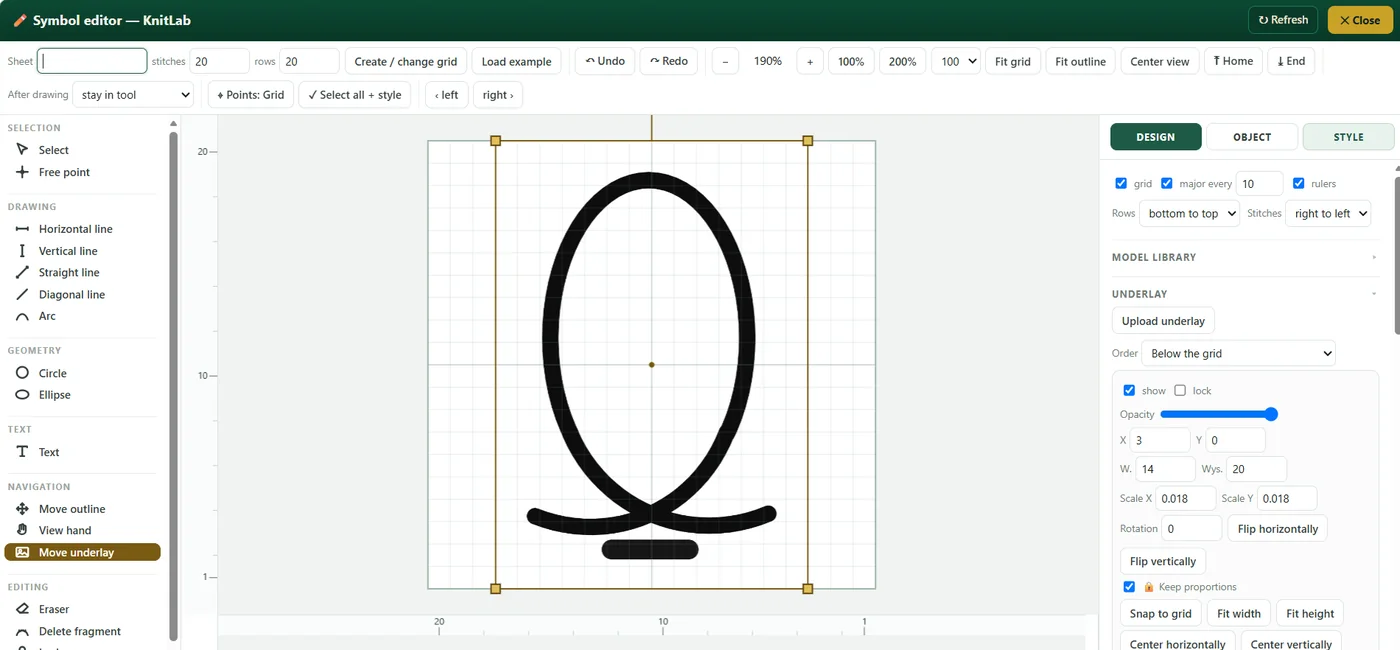 Custom Symbol Creator in the KnitLab application